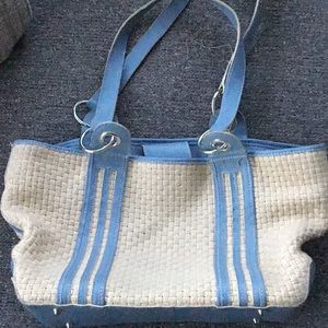 Maxx New York Blue and Cream Straw Woven Purse